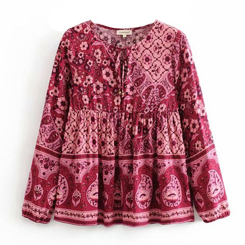 Boho Shirt 2020  Women Plus Size Autumn Chic Shirt Floral  Long Sleeve Shirts Top Women Casual O-neck Boho Tops Female Clothing